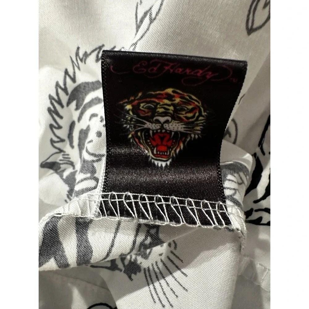 Set of 2 Ed‎ Hardy Tiger Tattoo King Pillowcases 20x40 Black White Y2K